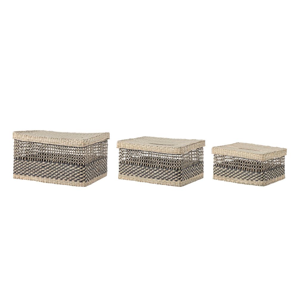 Paniers - Sabel Panier avec couvercle, Noir, Herbier marin Set of 3 - BLOOMINGVILLE MULTIBRAND HOUSE