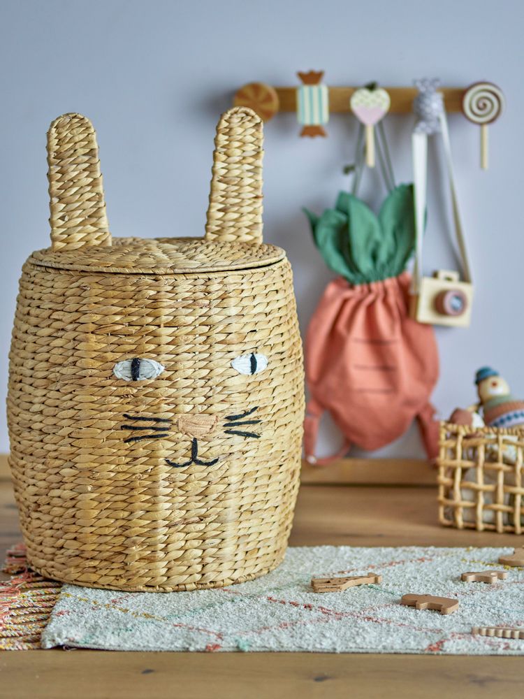 Shopping baskets - Nelle Basket w/Lid, Nature, Water Hyacinth - BLOOMINGVILLE MINI