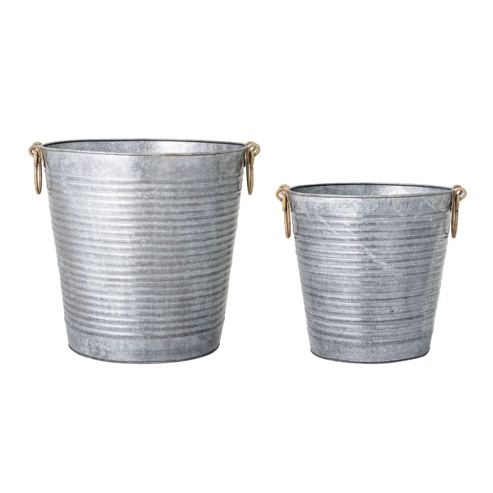 Flower pots - Evar Flowerpot, Grey, Galvanized iron Set of 2 - BLOOMINGVILLE MULTIBRAND HOUSE