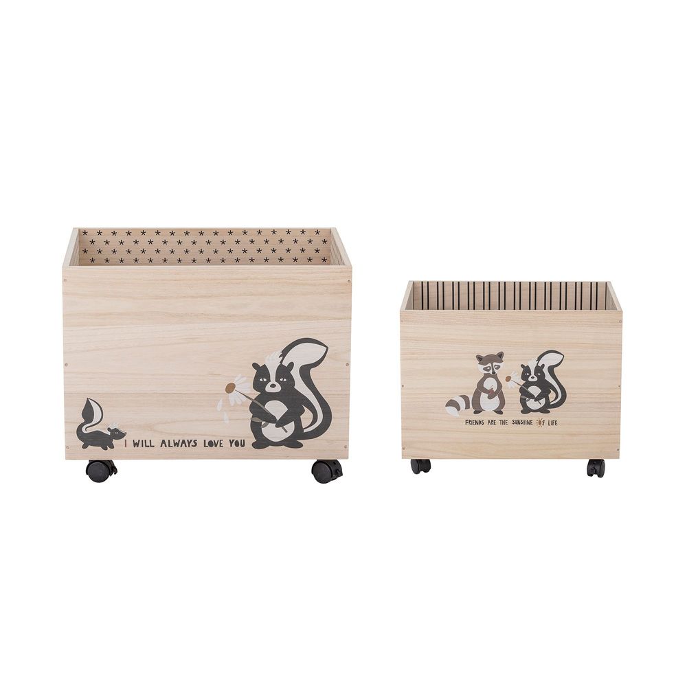 Storage boxes - Nonni Storage  Box w/Wheels, Nature, Paulownia Set of 2 - BLOOMINGVILLE MINI