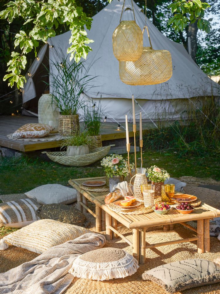 Outdoor table lamps - Musu Lantern w/Glass, Nature, Bamboo - BLOOMINGVILLE MULTIBRAND HOUSE
