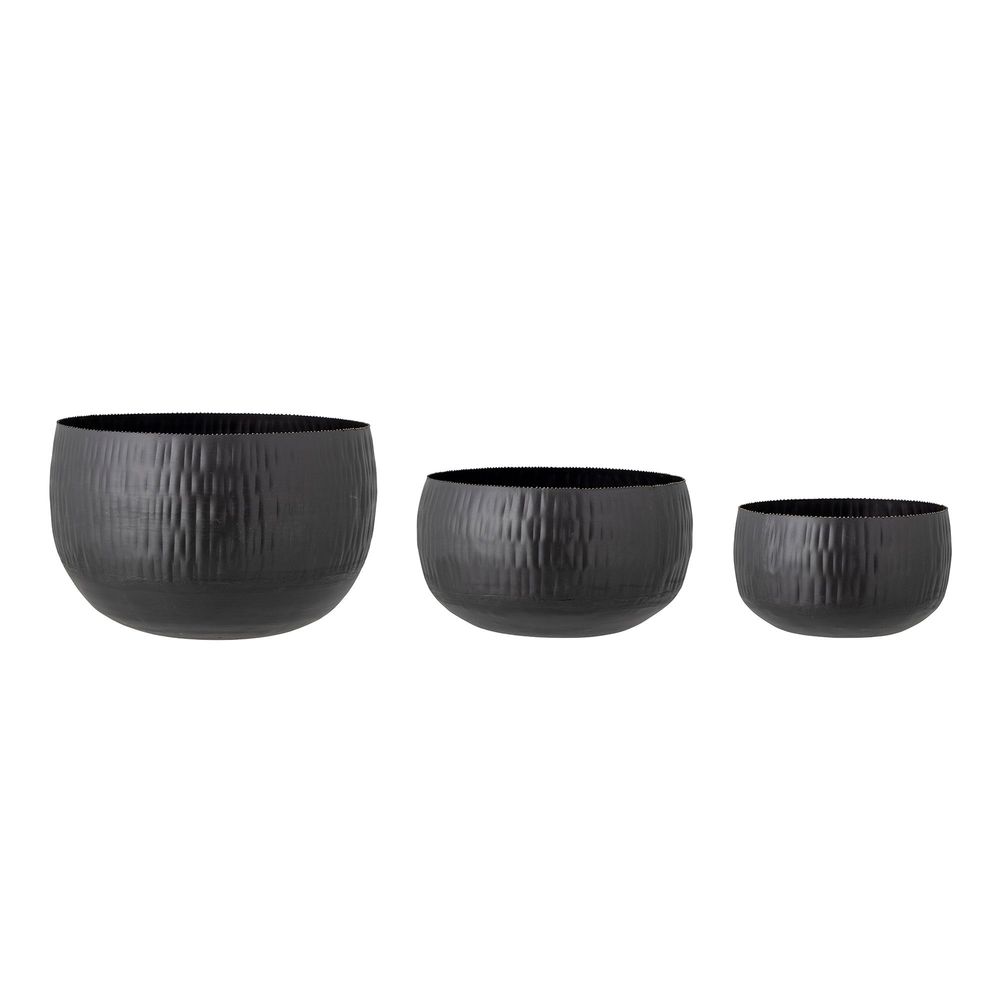 Flower pots - Abisha Flowerpot, Black, Iron Set of 3 - BLOOMINGVILLE MULTIBRAND HOUSE