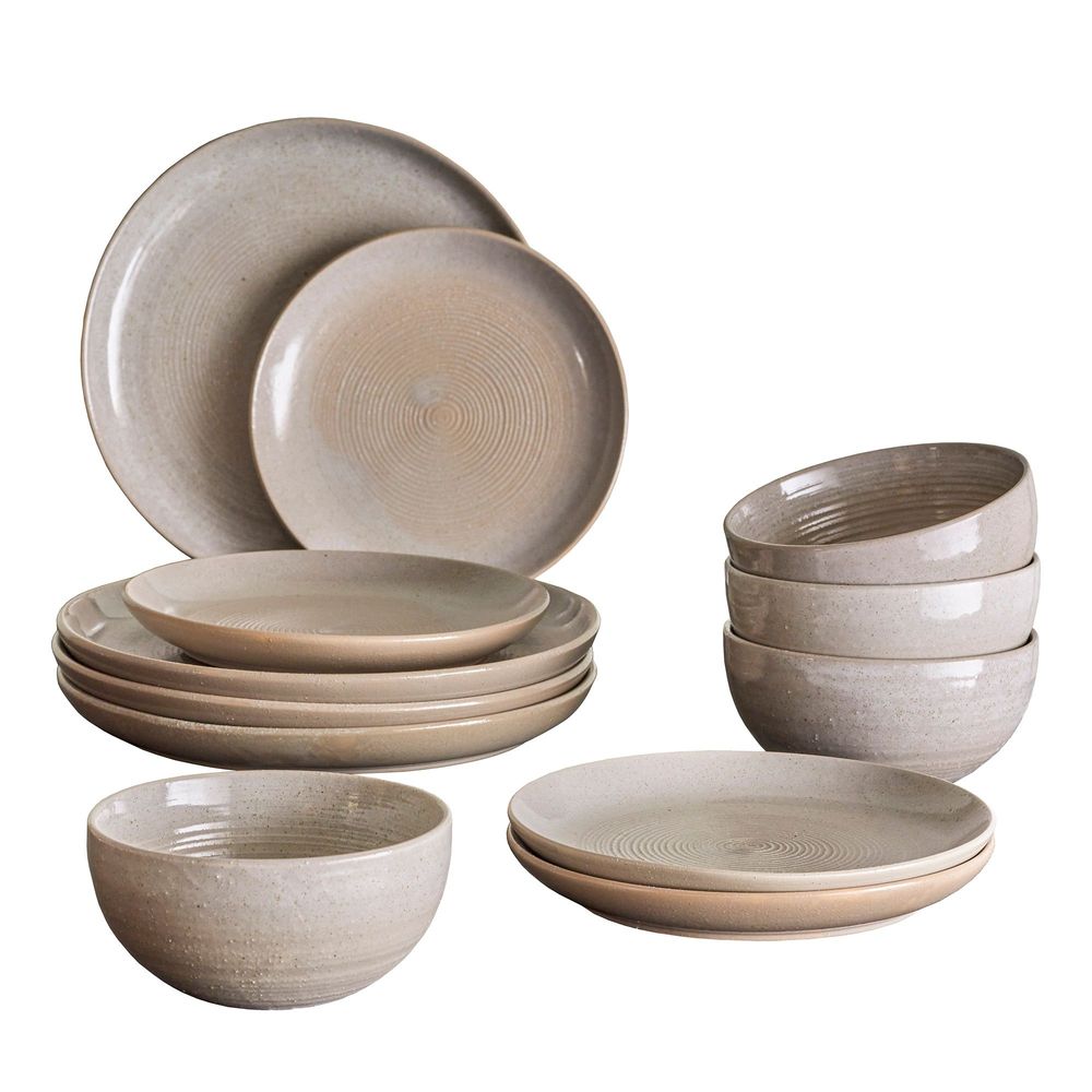 Assiettes au quotidien - Taupe Ensemble de Vaiselle, Gris, Grès Set of 4x3 Items - BLOOMINGVILLE MULTIBRAND HOUSE