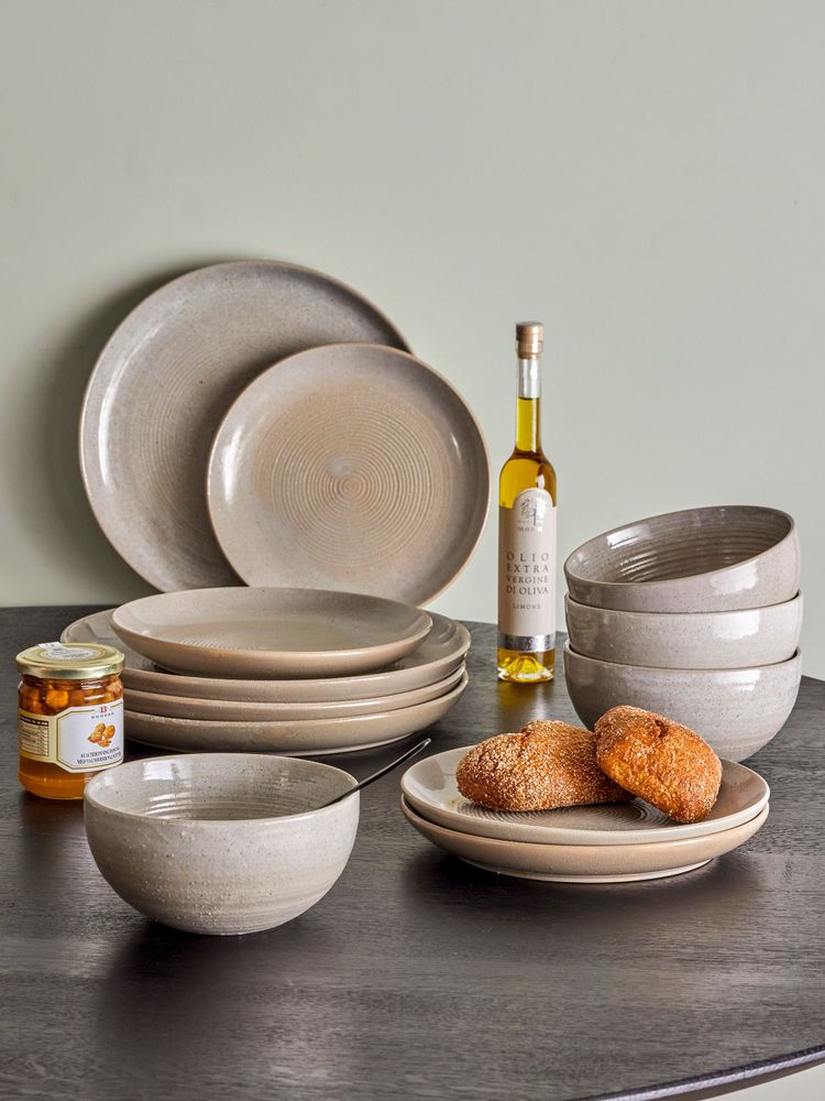 Assiettes au quotidien - Taupe Ensemble de Vaiselle, Gris, Grès Set of 4x3 Items - BLOOMINGVILLE MULTIBRAND HOUSE