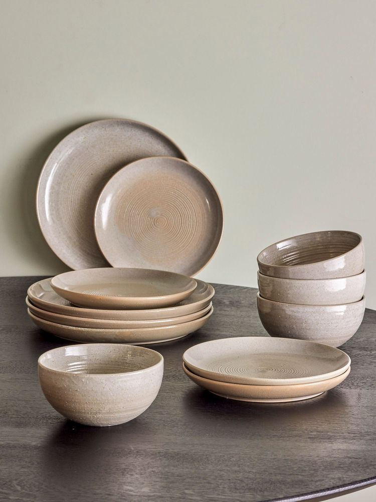 Assiettes au quotidien - Taupe Ensemble de Vaiselle, Gris, Grès Set of 4x3 Items - BLOOMINGVILLE MULTIBRAND HOUSE