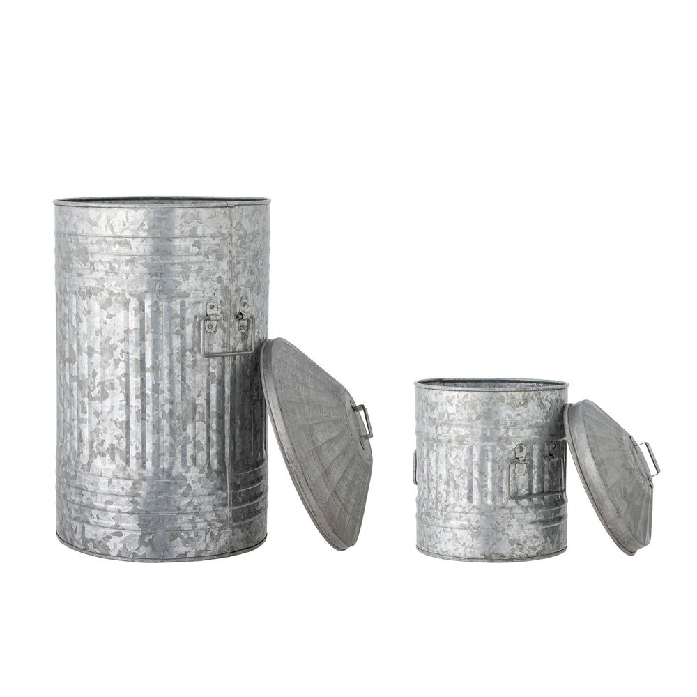 Brushes - Delina Bucket, Grey, Galvanized Metal Set of 2 - BLOOMINGVILLE MULTIBRAND HOUSE