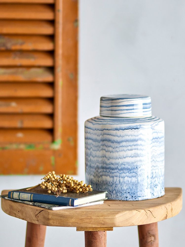 Food storage - Mahina Jar w/Lid, Blue, Stoneware - CREATIVE COLLECTION