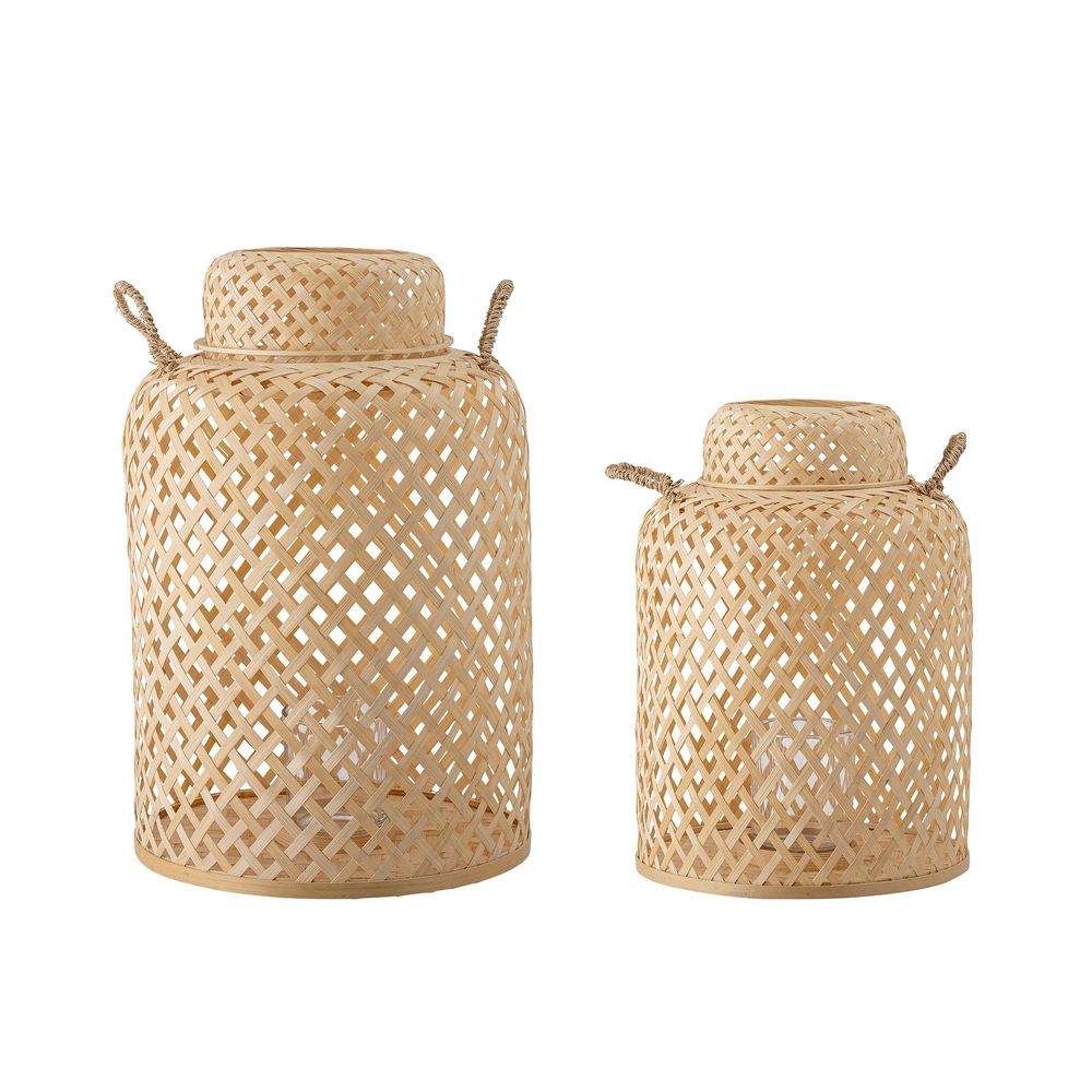 Outdoor table lamps - Madlin Lantern w/Glass, Nature, Bamboo Set of 2 - BLOOMINGVILLE MULTIBRAND HOUSE