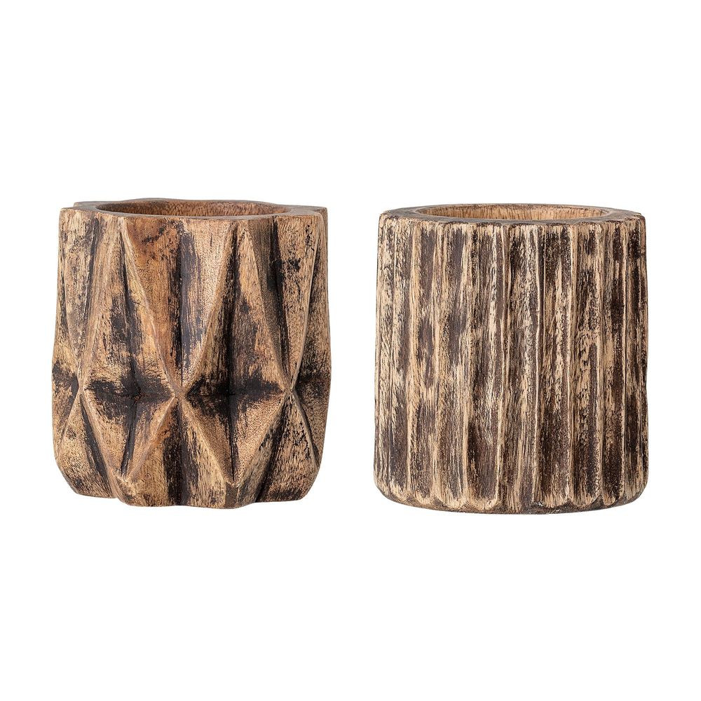 Flower pots - Bernard Deco Flowerpot, Brown, Reclaimed Wood Set of 2 - CREATIVE COLLECTION
