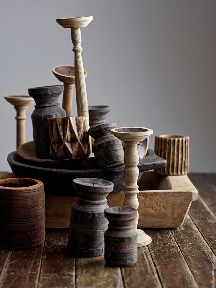 Flower pots - Bernard Deco Flowerpot, Brown, Reclaimed Wood Set of 2 - CREATIVE COLLECTION