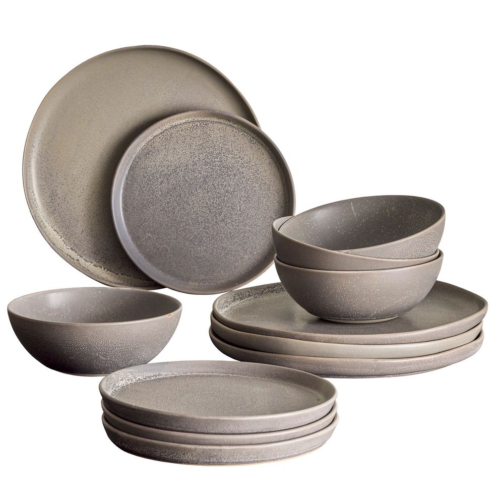 Everyday plates - Kendra Dinnerware Set, Grey, Stoneware Set of 4x3 Items - BLOOMINGVILLE MULTIBRAND HOUSE