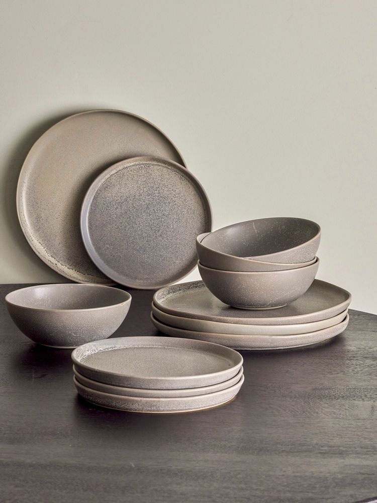 Everyday plates - Kendra Dinnerware Set, Grey, Stoneware Set of 4x3 Items - BLOOMINGVILLE MULTIBRAND HOUSE