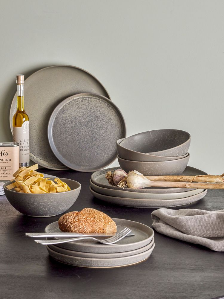 Everyday plates - Kendra Dinnerware Set, Grey, Stoneware Set of 4x3 Items - BLOOMINGVILLE MULTIBRAND HOUSE