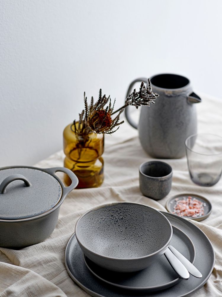 Everyday plates - Kendra Dinnerware Set, Grey, Stoneware Set of 4x3 Items - BLOOMINGVILLE MULTIBRAND HOUSE