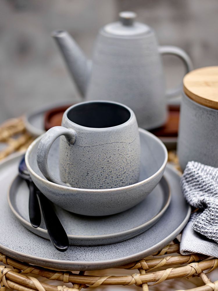 Everyday plates - Kendra Dinnerware Set, Grey, Stoneware Set of 4x3 Items - BLOOMINGVILLE MULTIBRAND HOUSE