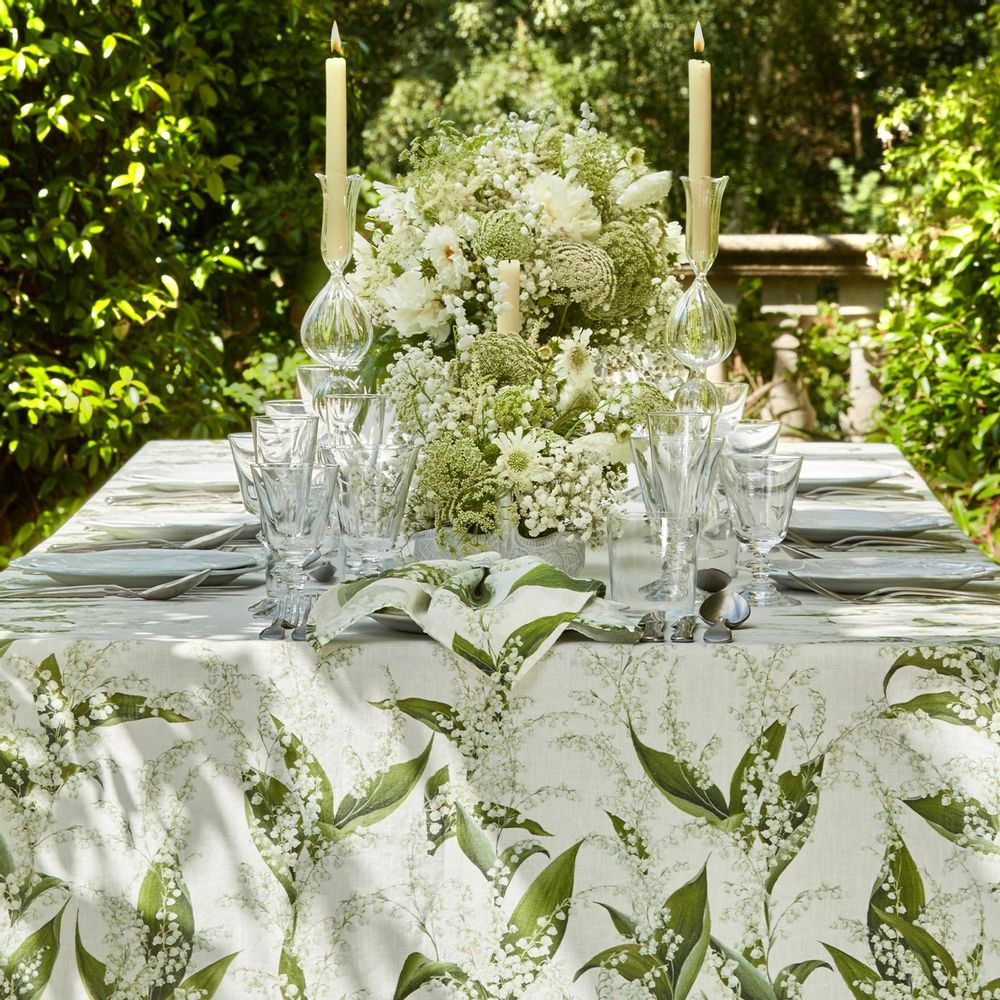 Table cloths - LILY OF THE VALLEY 'Muguet' Linen Tablecloths & Napkins - SUMMERILL AND BISHOP