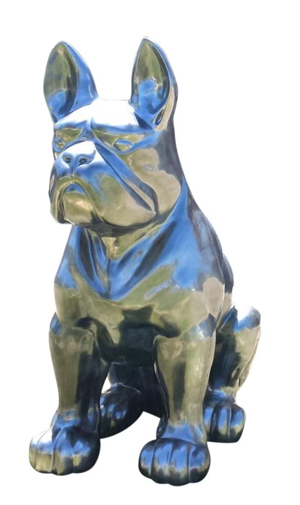Pièces uniques - Chien American Bully Assis Résine Argenté - GRAND DÉCOR