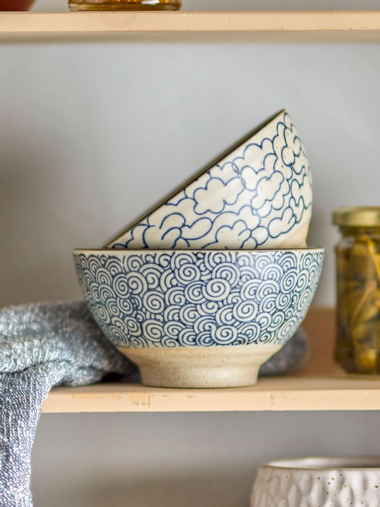 Bowls - Nyah Bowl, Blue, Stoneware Set of 2 - CREATIVE COLLECTION