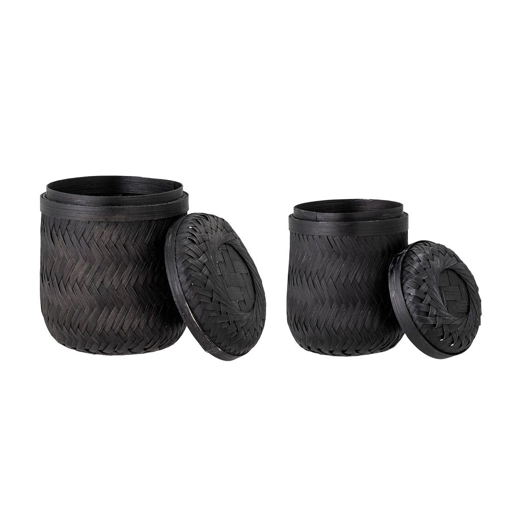 Shopping baskets - Jun Basket w/Lid, Black, Bamboo Set of 2 - BLOOMINGVILLE