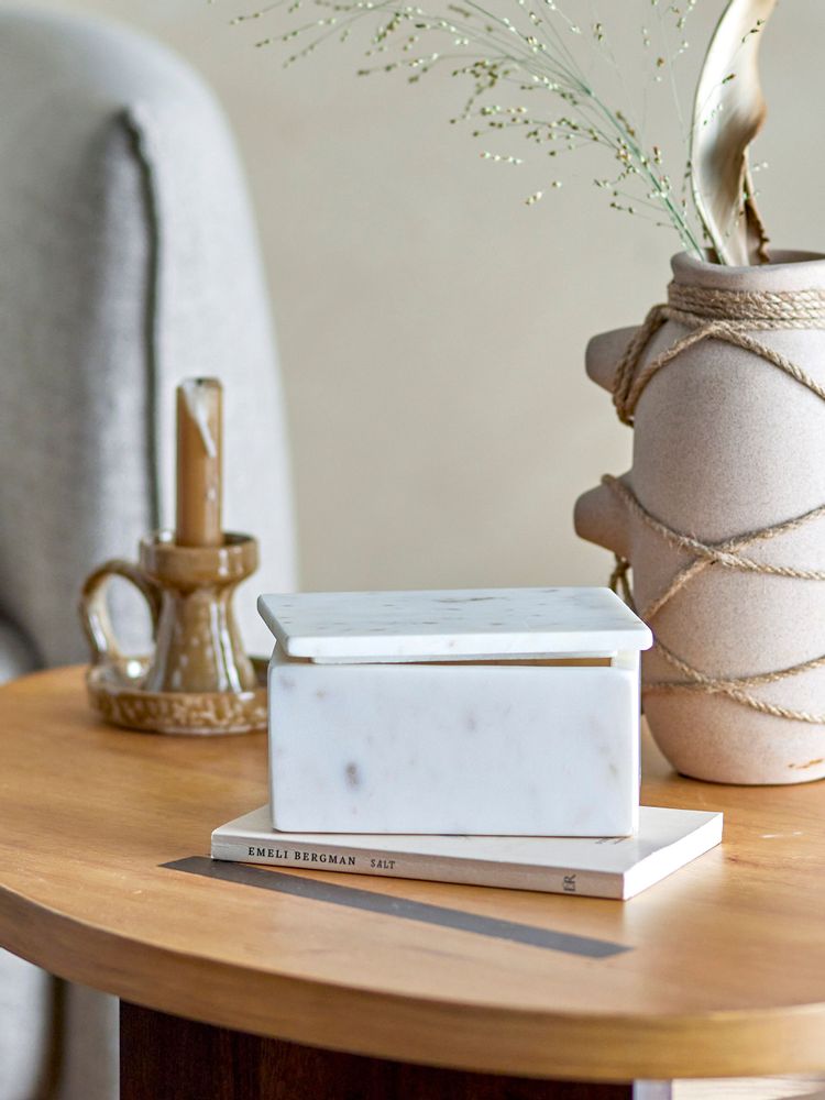 Boîtes de rangement - Hasel Boîte avec couvercle, Blanc, Marbre - BLOOMINGVILLE MULTIBRAND HOUSE
