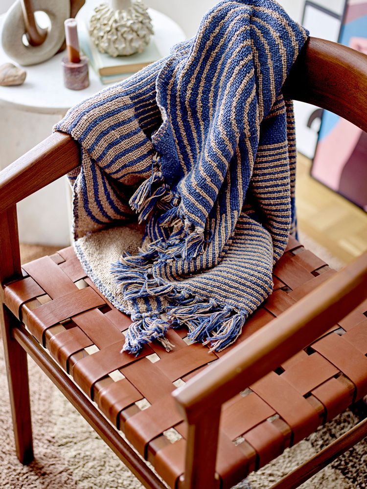 Throw blankets - Tiffanie Throw, Blue, Recycled Cotton - BLOOMINGVILLE MULTIBRAND HOUSE