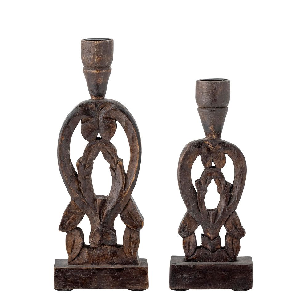 Bougeoirs et photophores  - Bernie Bougeoir, Marron, Mango Set of 2 - CREATIVE COLLECTION