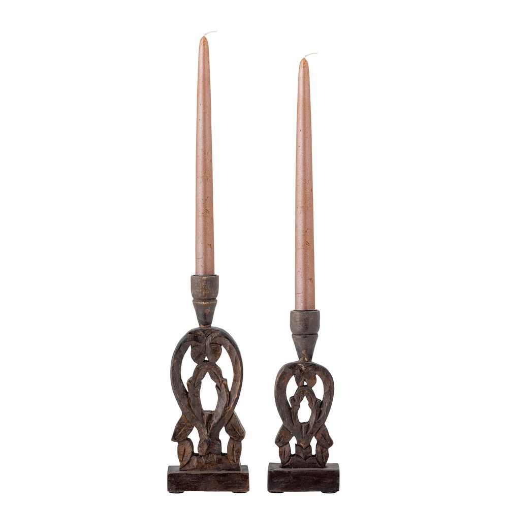 Bougeoirs et photophores  - Bernie Bougeoir, Marron, Mango Set of 2 - CREATIVE COLLECTION