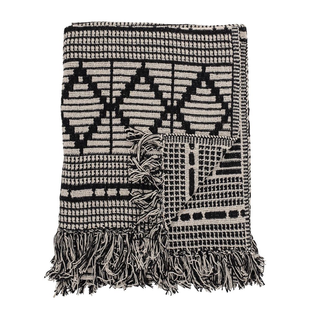 Throw blankets - Gutte Throw, Black, Recycled Cotton  - BLOOMINGVILLE MULTIBRAND HOUSE