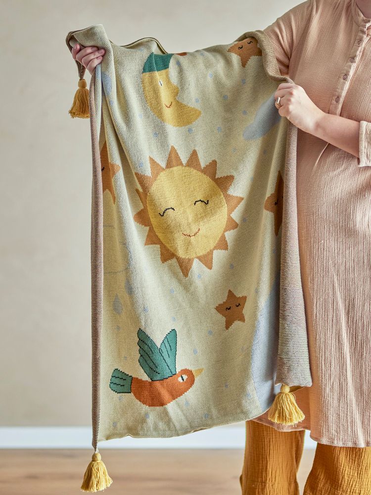 Throw blankets - Vigge Throw, Yellow, Cotton OEKO-TEX® - BLOOMINGVILLE MINI