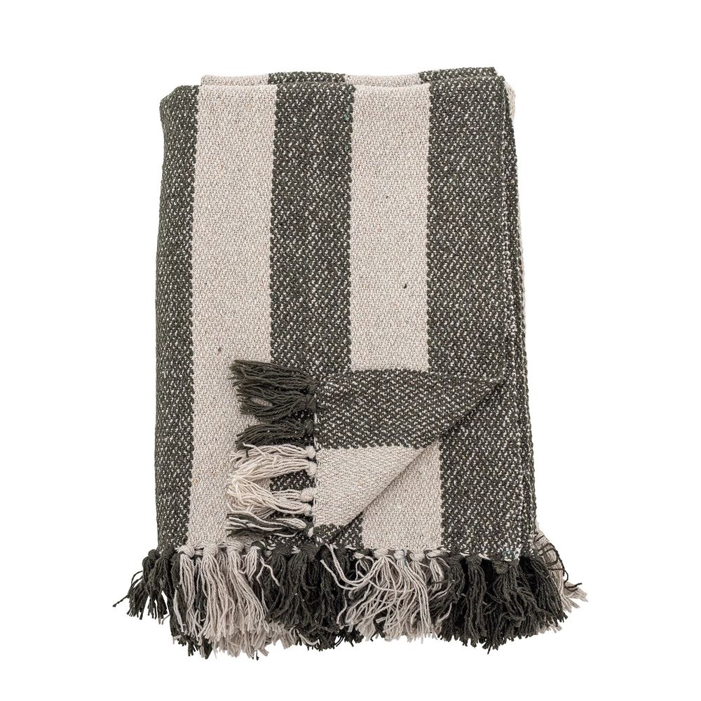 Throw blankets - Jodina Throw, Green, Recycled Cotton - BLOOMINGVILLE MULTIBRAND HOUSE