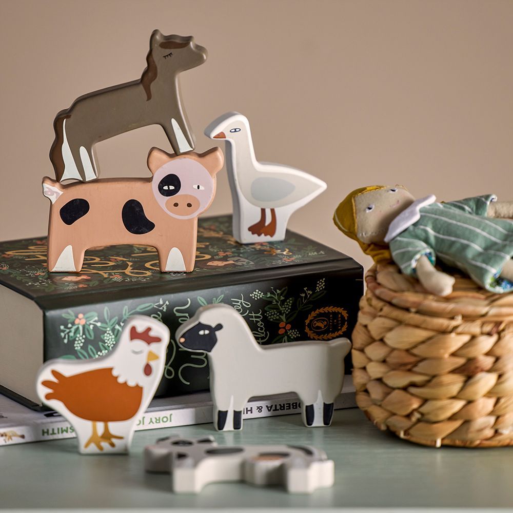 Toys - Karlo Toy Animal, Grey, MDF Set of 6 - BLOOMINGVILLE MINI