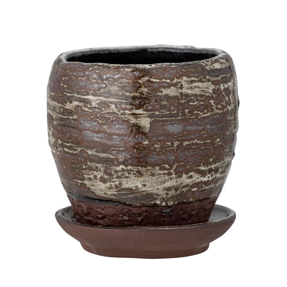 Flower pots - Calla Flowerpot w/Saucer, Brown, Stoneware - CREATIVE COLLECTION