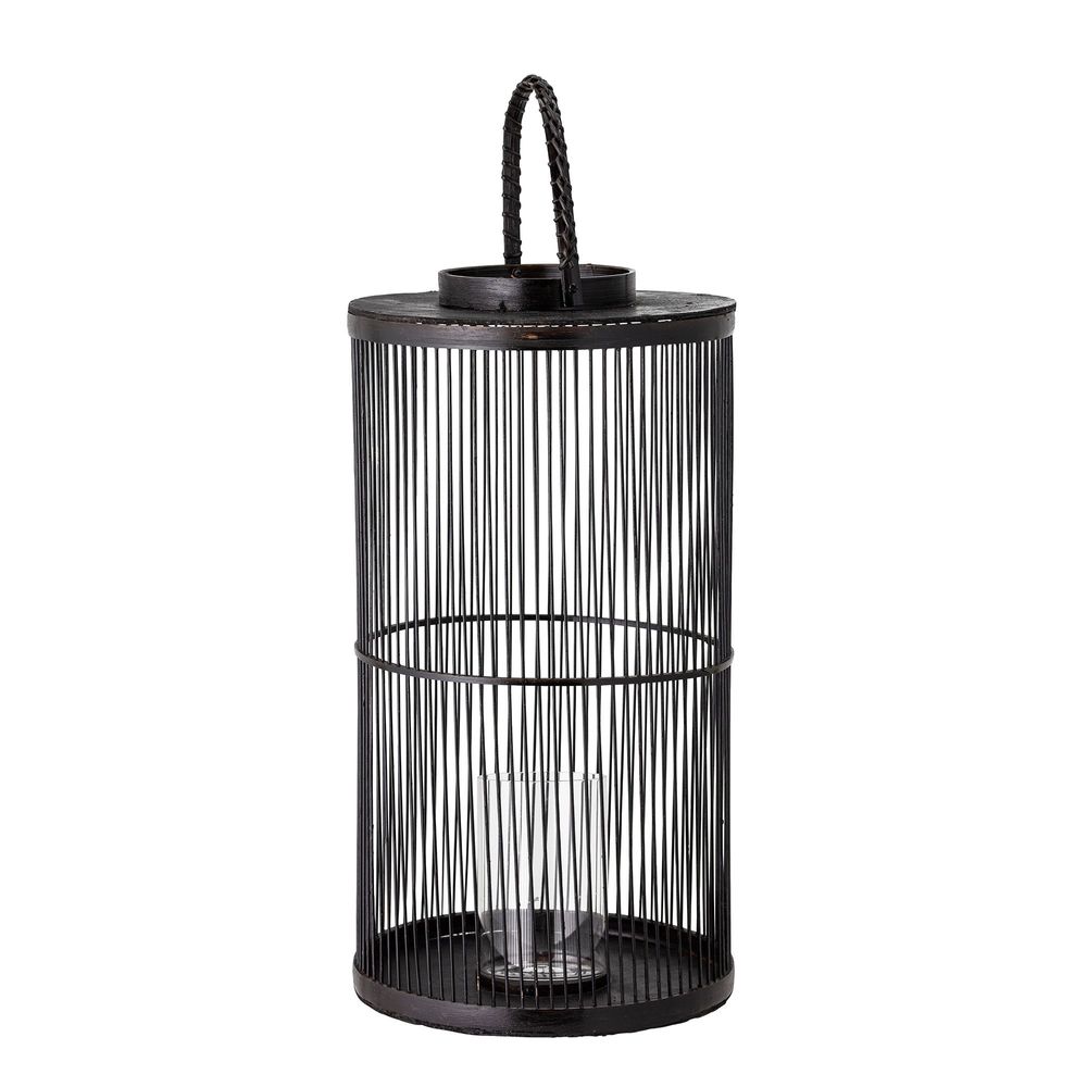 Lampes de table extérieures - Effie Lanterne avec verre, Noir, Bambou - BLOOMINGVILLE MULTIBRAND HOUSE
