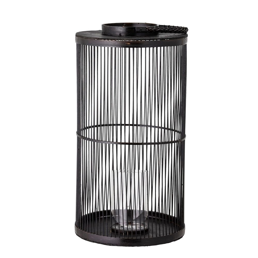 Lampes de table extérieures - Effie Lanterne avec verre, Noir, Bambou - BLOOMINGVILLE MULTIBRAND HOUSE