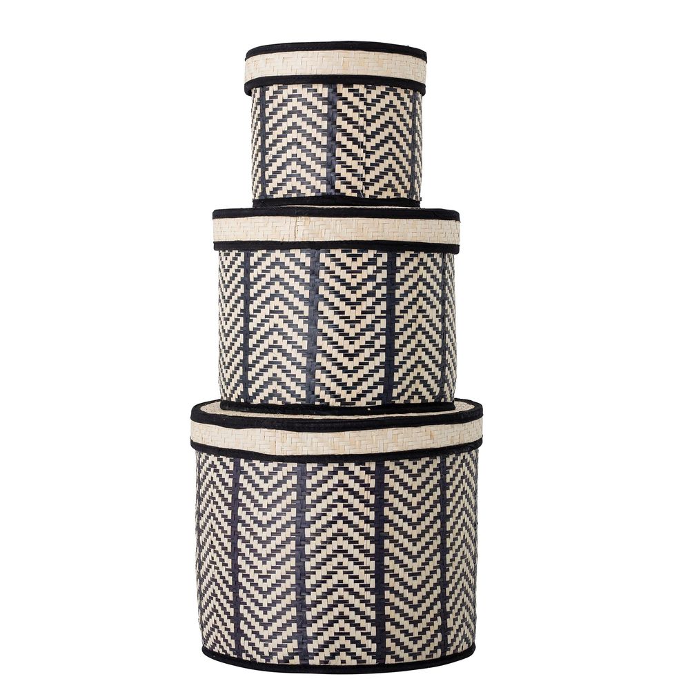 Paniers - Islim Panier avec couvercle, Noir, Palm Leaf Set of 3 - BLOOMINGVILLE MULTIBRAND HOUSE
