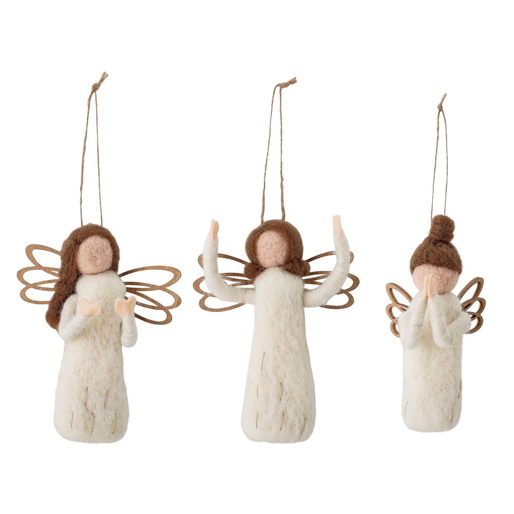 Christmas garlands and baubles - Pavla Ornament, White, Wool Set of 3 - BLOOMINGVILLE MULTIBRAND HOUSE