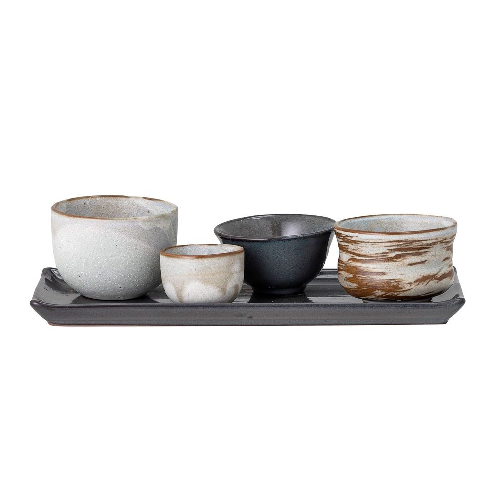 Bowls - Masami Sushi Set, White, Stoneware Set of 5 - BLOOMINGVILLE MULTIBRAND HOUSE