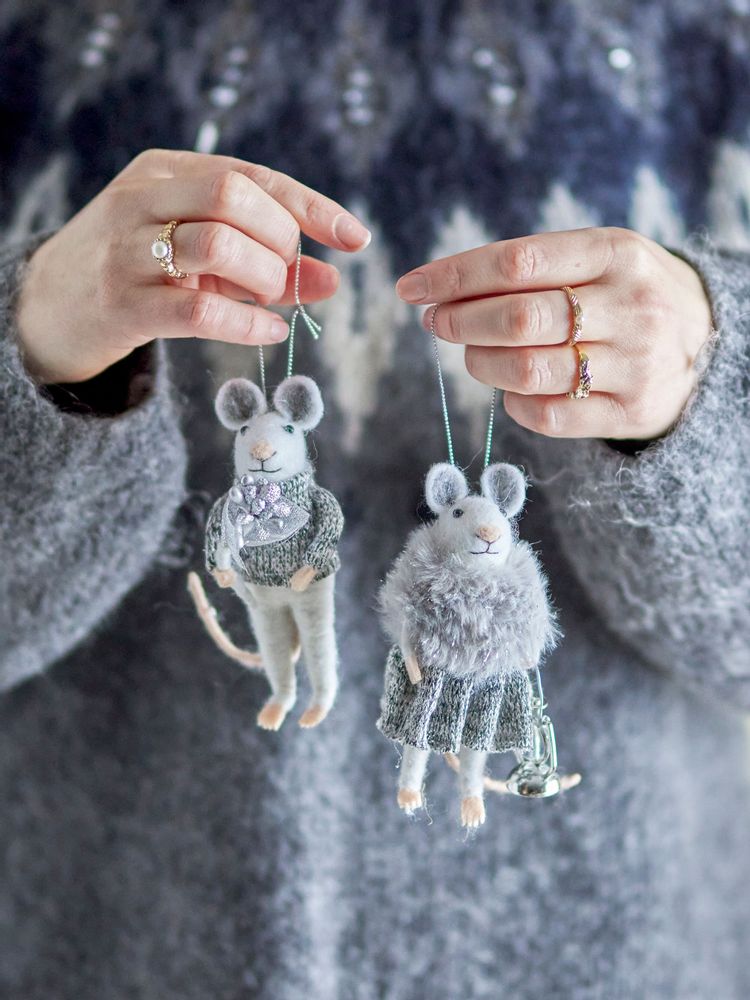 Christmas garlands and baubles - Peo Ornament, Grey, Wool Set of 2 - BLOOMINGVILLE MULTIBRAND HOUSE