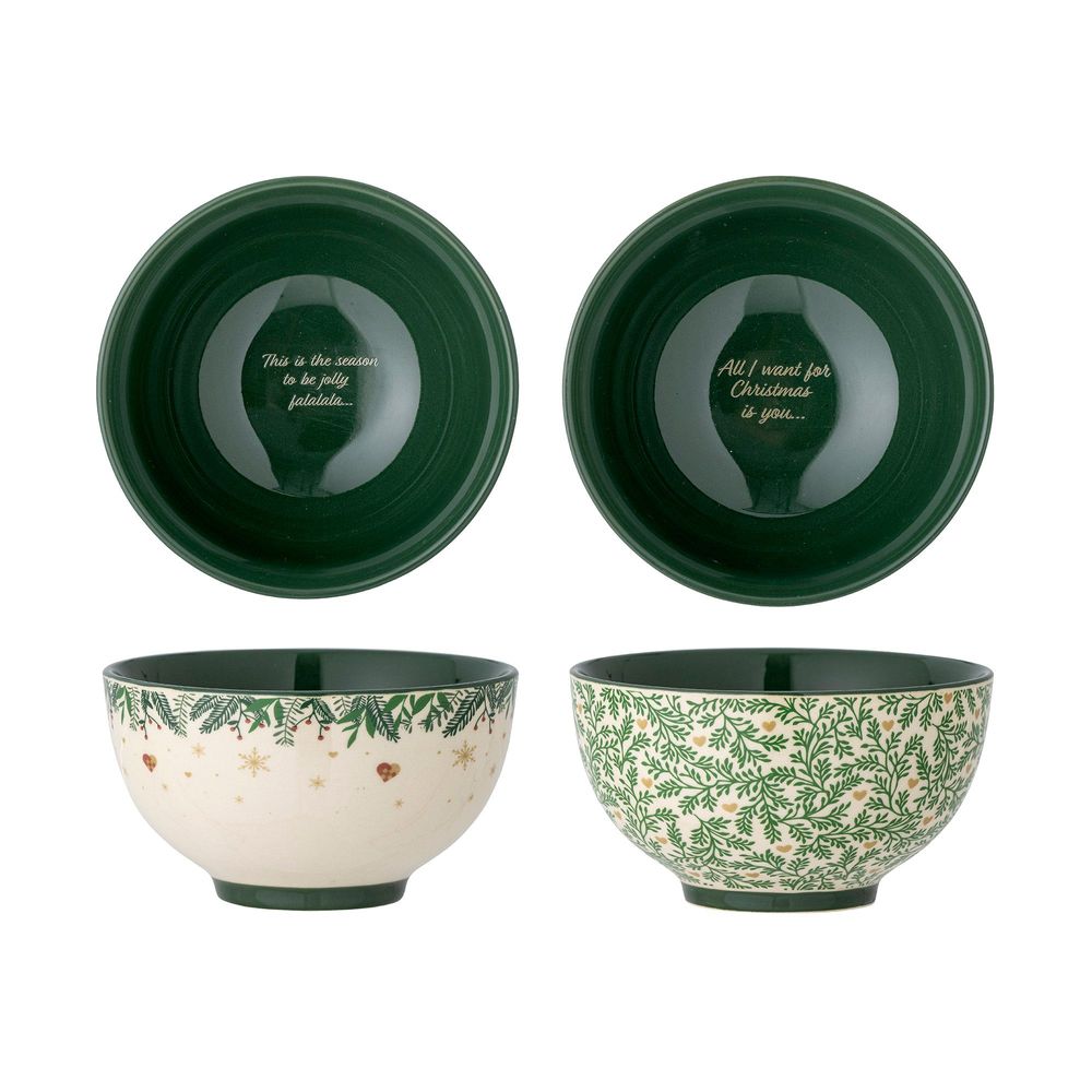 Bowls - Grazia Bowl, Green, Stoneware Set of 2 - BLOOMINGVILLE MULTIBRAND HOUSE