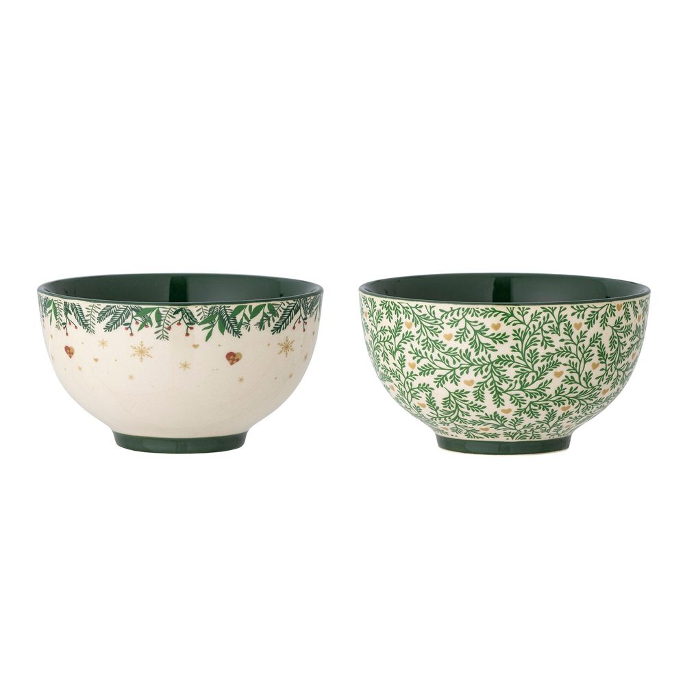 Bowls - Grazia Bowl, Green, Stoneware Set of 2 - BLOOMINGVILLE MULTIBRAND HOUSE