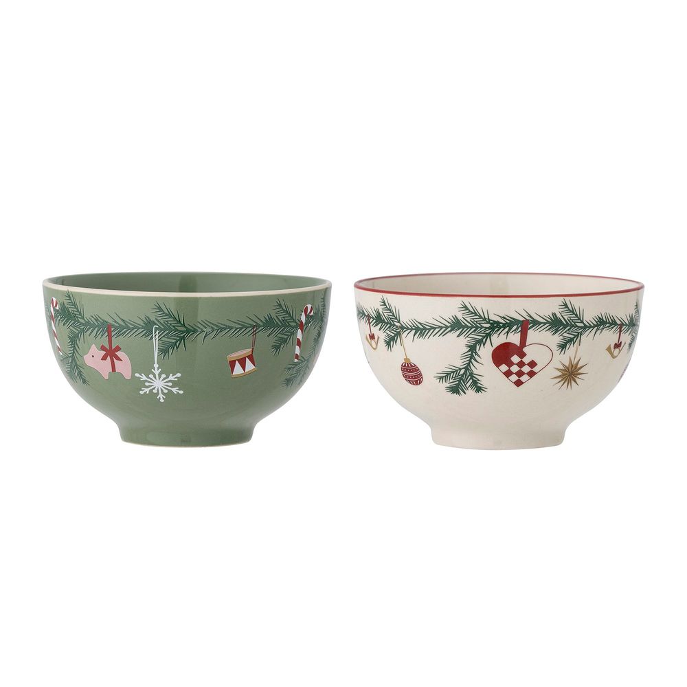 Bowls - Yule Bowl, Green, Stoneware Set of 2 - BLOOMINGVILLE MULTIBRAND HOUSE