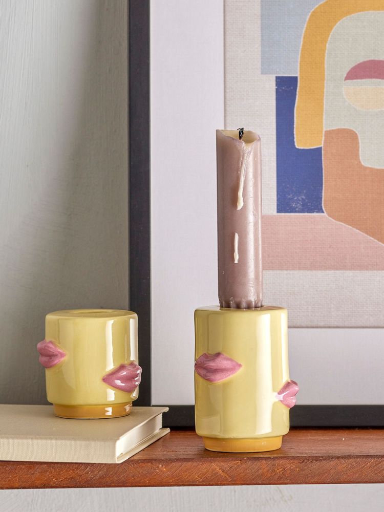 Bougeoirs et photophores - Sassy Bougeoir, Jaune, Grès Set of 2 - BLOOMINGVILLE MULTIBRAND HOUSE