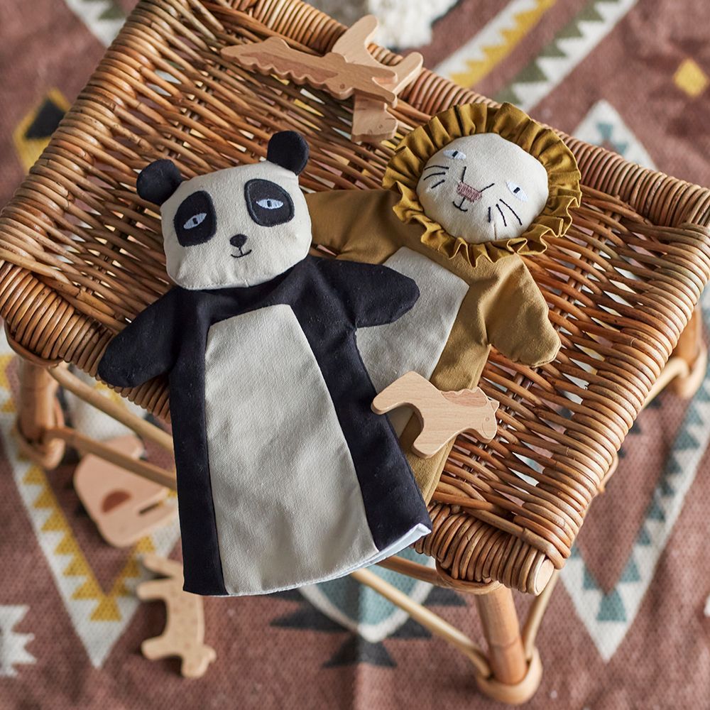 Toys - Flynn Hand Puppet, Brown, Linen Set of 2 - BLOOMINGVILLE MINI