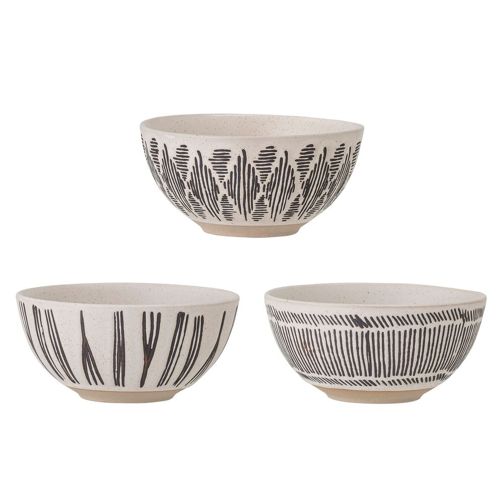 Bowls - Eliana Bowl, Black, Stoneware Set of 3 - BLOOMINGVILLE MULTIBRAND HOUSE