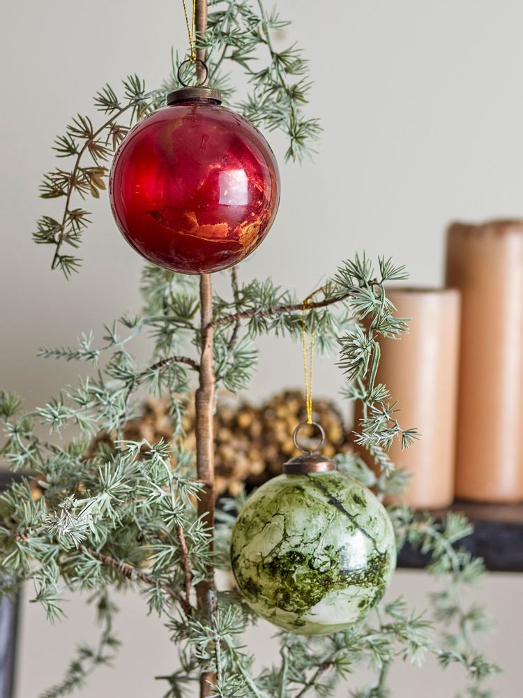 Christmas garlands and baubles - Loba Ornament, Red, Glass Set of 2 - BLOOMINGVILLE MULTIBRAND HOUSE