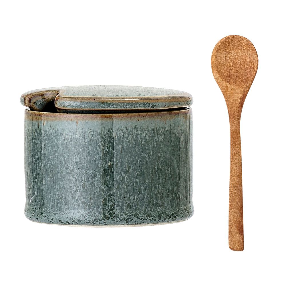 Food storage - Pixie Jar w/Lid & Spoon, Green, Stoneware - BLOOMINGVILLE MULTIBRAND HOUSE
