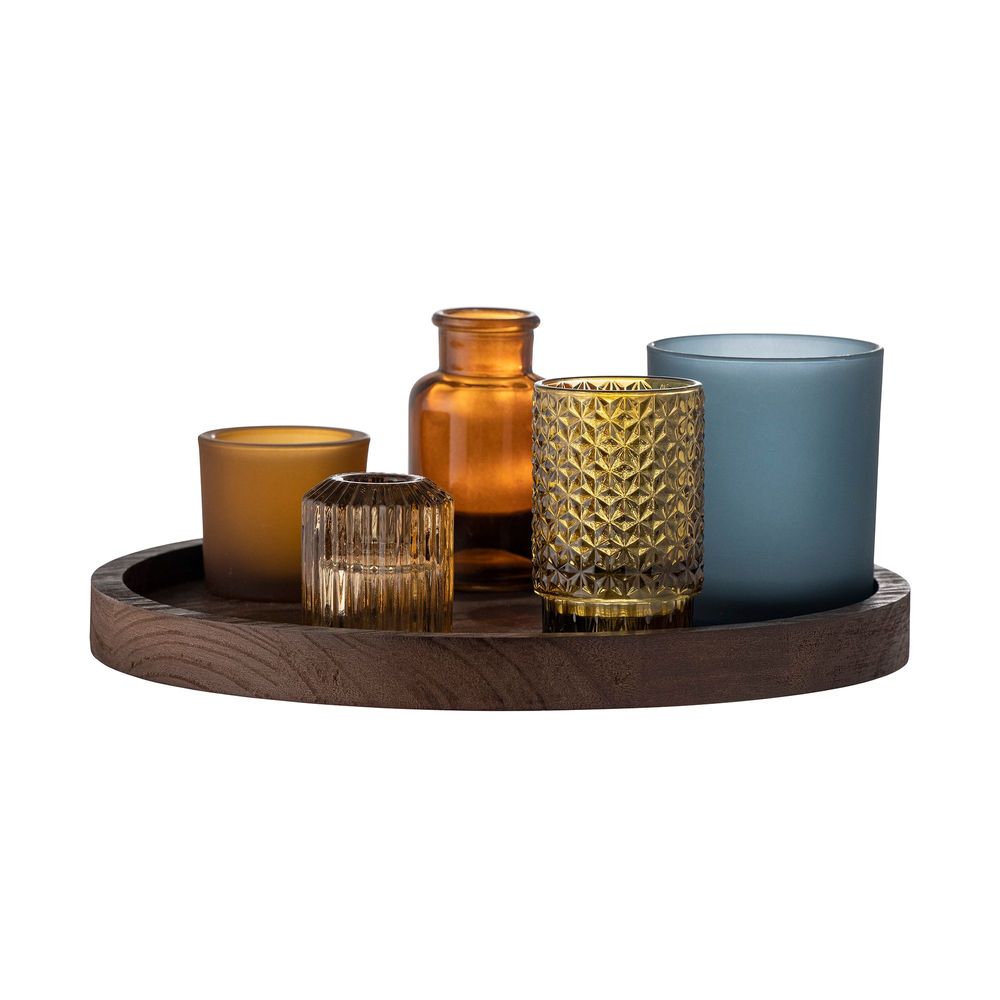 Bougeoirs et photophores  - Sanga Plateau avec photophore, Marron, Verre Set of 6 - BLOOMINGVILLE MULTIBRAND HOUSE