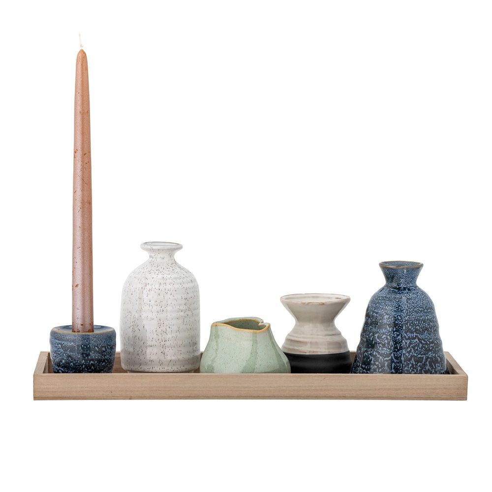 Bougeoirs et photophores  - Longo Plateau avec photophore, Blue, Grès Set of 6 - BLOOMINGVILLE MULTIBRAND HOUSE