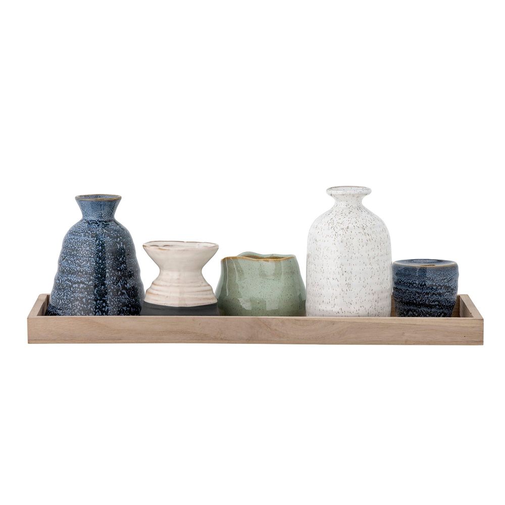 Bougeoirs et photophores  - Longo Plateau avec photophore, Blue, Grès Set of 6 - BLOOMINGVILLE MULTIBRAND HOUSE
