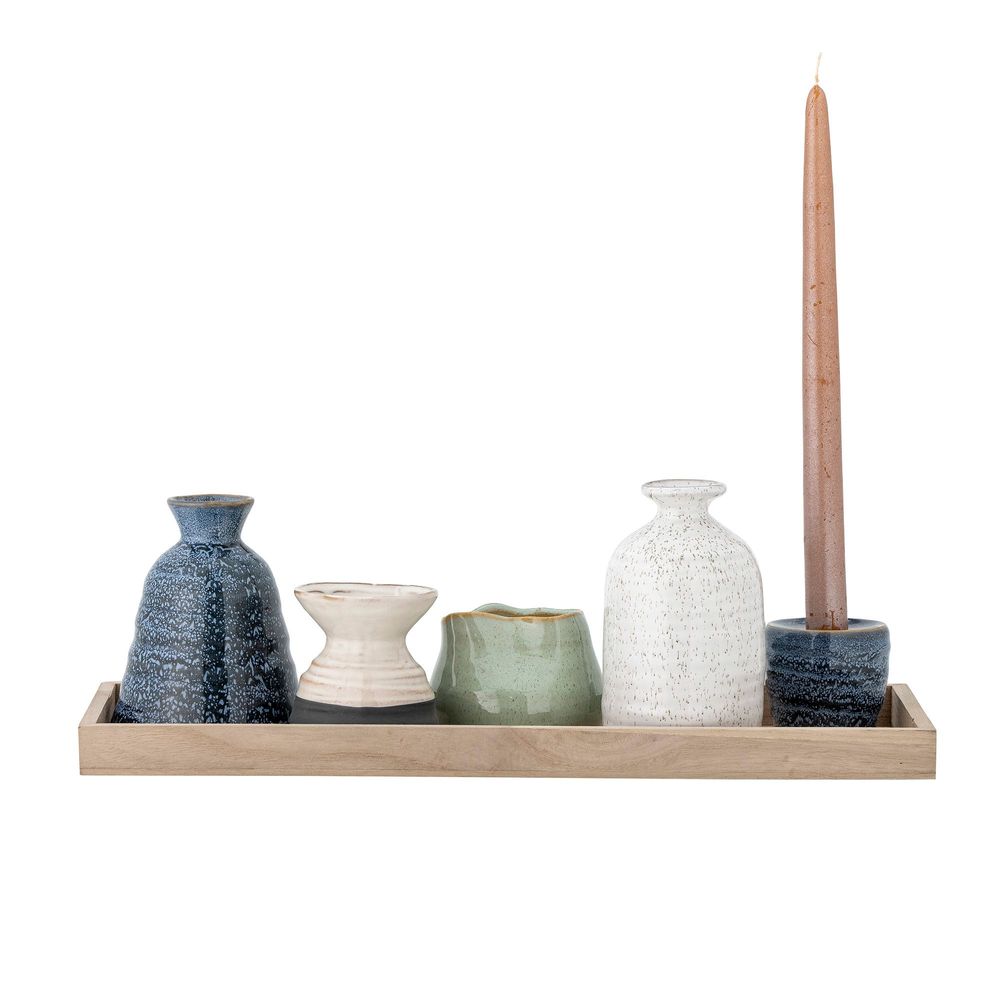 Bougeoirs et photophores  - Longo Plateau avec photophore, Blue, Grès Set of 6 - BLOOMINGVILLE MULTIBRAND HOUSE